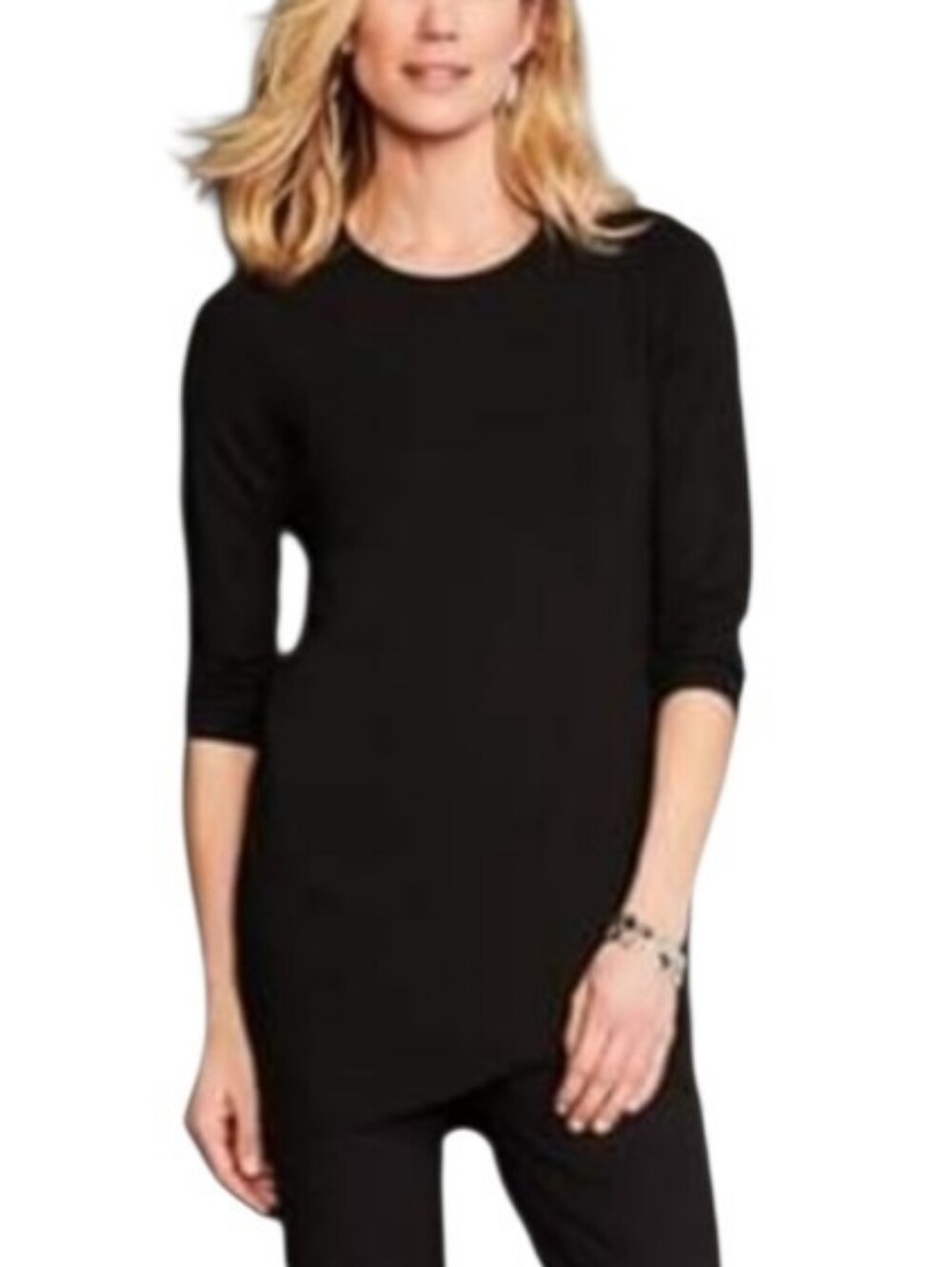J. Jill Women's Wearever 3/4 Sleeve Jersey Knit Pullover Top in Black Size Large